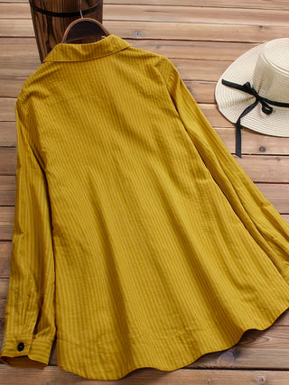 بلوزة بأزرار جانبية صلبة، ياقة بوهيمية وأكمام قابلة للطي، ملابس نسائية