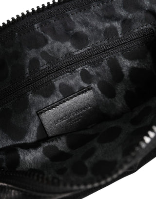 Dolce & Gabbana Black Nylon Logo Plaque Keyring Pouch Clutch Bag