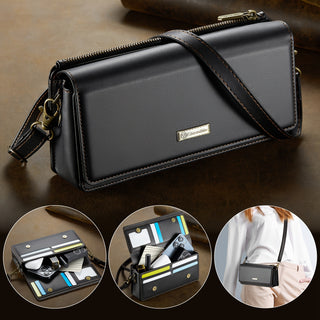 حقيبة هاتف مع حزام قابل للتعديل للنساء، محفظة بتصميم متعدد فتحات بطاقات مع حماية RFID وجيب بسحاب، مع سوار معصم قابل للفصل وحزام كتف، حافظة هاتف على شكل محفظة