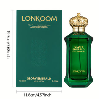 LONKOOM Glory Emerald Eau De Parfum للرجال، 3.38 أونصة، رائحة شرقية بزيت الألوفيرا، تدوم طويلاً، رائحة مريحة، خالية من الألومنيوم، تعتمد على الكحول، تركيز 10-20%، مثالية للأعمال، المكتب، السفر، هدية لعيد الميلاد وعيد الأب