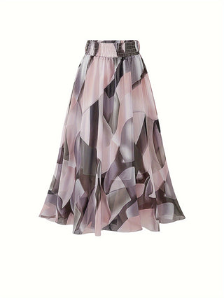 Printed Tie Waist Skirt Elegant A Line Skirt for Spring Summer Women Clothing 