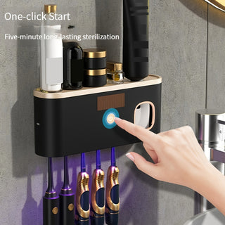 1pc Smart UV Sterilizer Toothbrush Holder, Toothbrush Holder with Toothpaste Dispenser, Wall Mounted Toothbrush Storage Rack, Smart Toothbrush Sanitizer, Bathroom Accessories, Home Decor, Home Furniture 