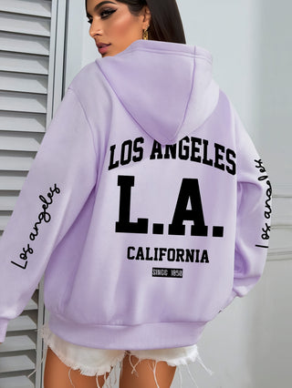 Los Angeles Hoodie Sweatshirt - Fashionable Polyester Hooded Sweatshirt, Knitted Fabric, Elastic, Unisex Fall/Winter Collection 