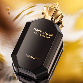 عطر LONKOOM Dark Allure Eau de Parfum للرجال - 3.36oz، عطر منعش وطويل الأمد مع روائح القرفة، التبغ، الروم، والفانيليا، خالٍ من BPA، هدية مثالية لعيد الأب، تصميم فاخر باللون الأسود والذهبي