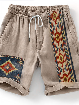 Men's Ethnic Geometric Pattern Shorts, Summer Fashion Classic Drawstring Waist Beach Holiday Leisure Shorts 