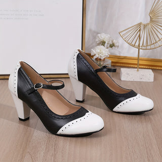 Women's Retro Brogues High Heel Buckle Strap Two-tone Dress Shoes Perfect Fit Formal Shoes 