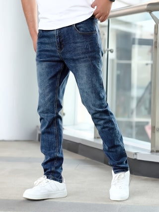 Men's Casual Mid Stretch Jeans, Classic Design Jeans 