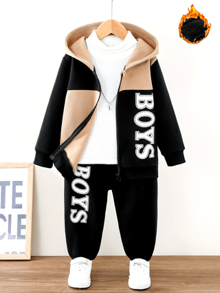 Boys Naked Letter Print Hoodie and Jogger Set Fleece Lined Front Zip Up Kids Comfy Stylish Outfit Perfect Gift for Fall Winter 