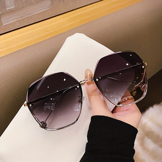 Fashion Summer Rimless Sunglasses Gradient Color Outdoor Glasses Metal Stylish Big Sun Glasses 