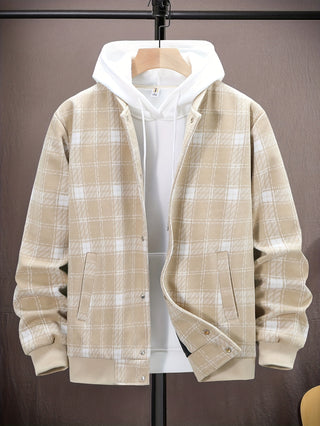 Men's Plaid Stripe Collar Spring Autumn Jacket Casual Stylish Outerwear 