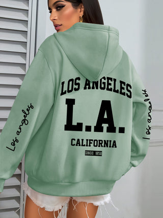 Los Angeles Hoodie Sweatshirt - Fashionable Polyester Hooded Sweatshirt, Knitted Fabric, Elastic, Unisex Fall/Winter Collection 