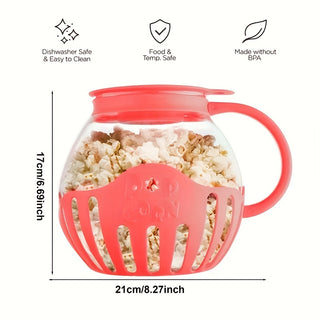 1pc Microwave Popcorn Maker Bowl, High Borosilicate Glass Popcorn Maker Bowl with Temperature Safe Glass Popcorn Maker Canister for Outdoor Camping School RV Back to School Supplies Beach Vacation Supplies 