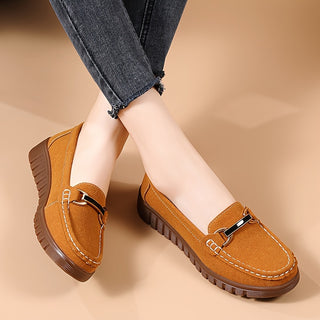 Women's Buckle Decorated Flat Shoes Solid Color Soft Sole Easy to Wear Suede Flat Shoes Perfect Fit 