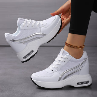 Women's Breathable Mesh Sneakers Casual Lace Up Platform Shoes Height Increasing Air Cushion Comfortable All Seasons 