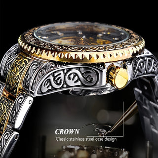 Luxury Brand Men's Gold Mechanical Watch Carved Classic Elegant Design Butterfly Buckle Perfect Gift 