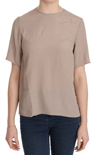 Dolce &amp; Gabbana Elegant Beige Silk Blend Crew Neck Blouse