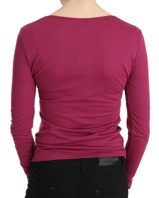 Exte Elegant Pink Crystal Embellished Long Sleeve Top