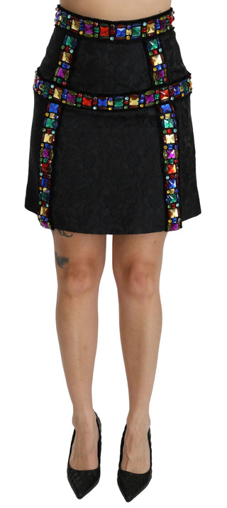 Dolce & Gabbana Elegant High-Waist Embellished Black Skirt