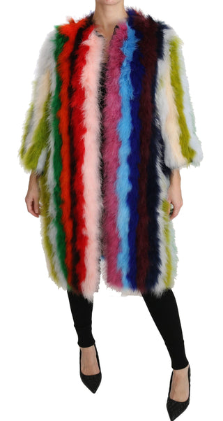 Dolce &amp; Gabbana Elegant Multicolor Feather Long Coat Jacket