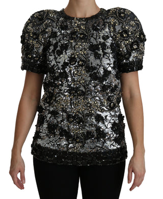 Dolce &amp; Gabbana Sequined Crystal Embellished Crew Neck Top