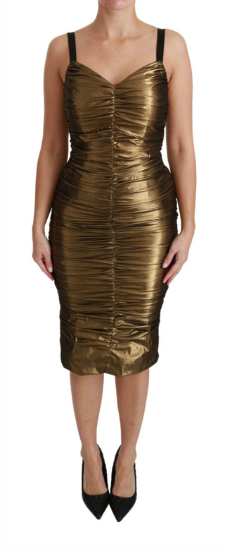 Dolce &amp; Gabbana Gold Stretch Lame Ruched Dress