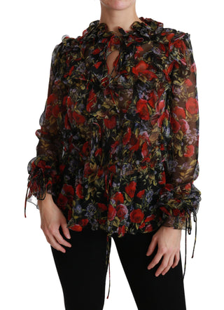 Dolce &amp; Gabbana Elegant Floral Silk Long Sleeve Blouse