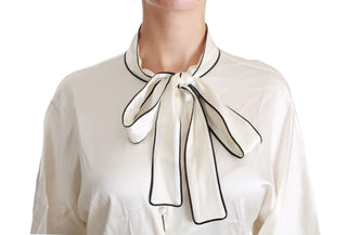 Dolce &amp; Gabbana Elegant Beige Silk Blouse with Bow Scarf