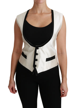 Dolce &amp; Gabbana Elegant Silk Sleeveless Vest in Black &amp; White