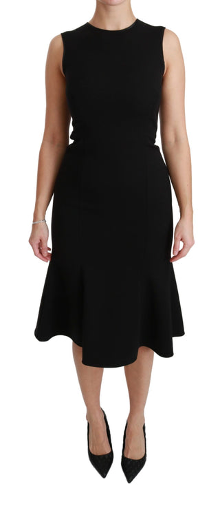 Dolce &amp; Gabbana Elegant Black Fit Flare Wool Blend Dress