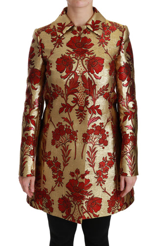 Dolce &amp; Gabbana Elegant Gold Floral Brocade Trench Coat