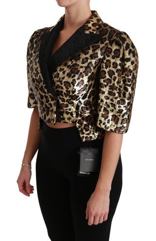 Dolce &amp; Gabbana Gold Leopard Print Short Sleeve Blazer