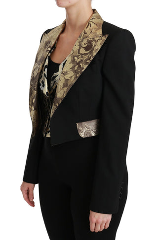 Dolce &amp; Gabbana Opulent Black Gold Floral Jacket and Vest Ensemble