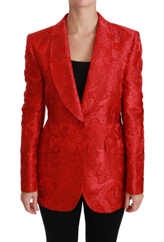 Dolce &amp; Gabbana Red Floral Angel Pattern Blazer