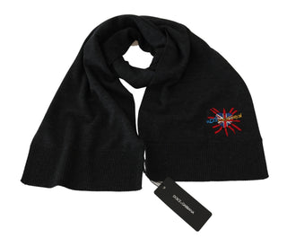 Dolce &amp; Gabbana Elegant Virgin Wool Men's Scarf with Embroidery