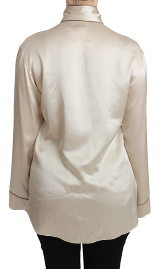 Dolce & Gabbana Elegant Beige Silk Satin Blouse with QUEEN Embroidery