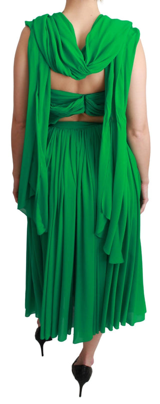 Dolce &amp; Gabbana Elegant Sleeveless Pleated Silk Maxi Dress