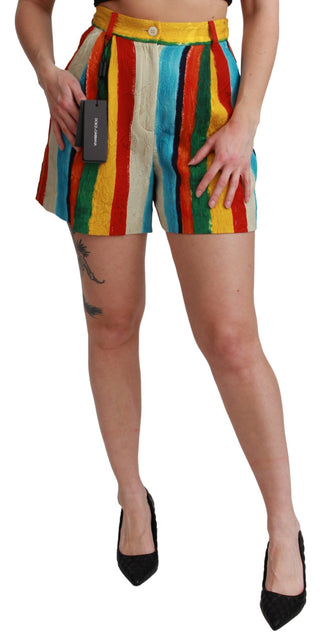 Dolce &amp; Gabbana Multicolor Striped High-Waist Shorts