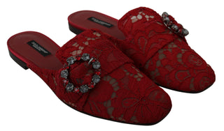 Dolce &amp; Gabbana Radiant Red Slide Flats with Crystal Embellishments