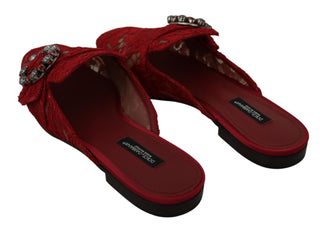 Dolce &amp; Gabbana Radiant Red Slide Flats with Crystal Embellishments