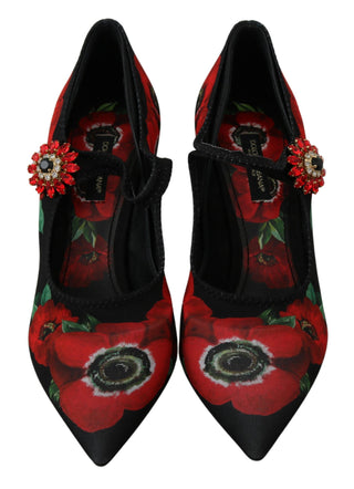 Dolce &amp; Gabbana Floral Mary Janes Pumps with Crystal Detail