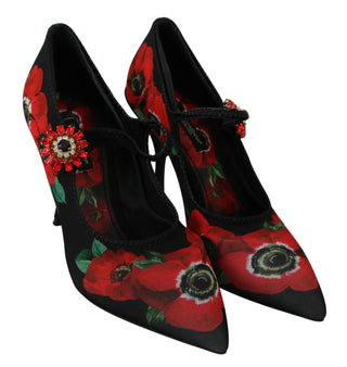 Dolce &amp; Gabbana Floral Mary Janes Pumps with Crystal Detail