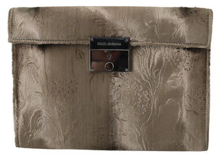 Dolce &amp; Gabbana Beige Velvet Croco-Print Leather Briefcase Clutch