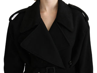 Dolce &amp; Gabbana Elegant Black Wool Trenchcoat