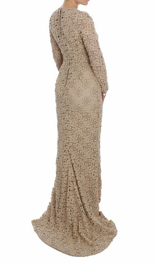 Dolce &amp; Gabbana Beige Floral Lace Long Sleeve Maxi Dress