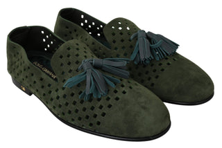 Dolce &amp; Gabbana Elegant Green Suede Loafers for Men