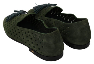 Dolce &amp; Gabbana Elegant Green Suede Loafers for Men