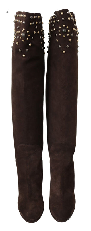 Dolce &amp; Gabbana Studded Suede Knee High Boots in Brown