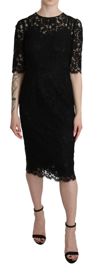 Dolce &amp; Gabbana Elegant Black Lace Sheath Knee-Length Dress