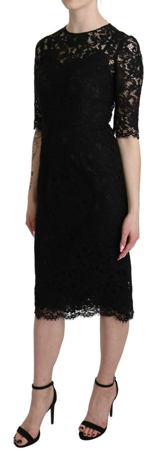 Dolce &amp; Gabbana Elegant Black Lace Sheath Knee-Length Dress