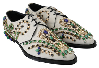 Dolce &amp; Gabbana Elegant White Suede Dress Flats with Crystals